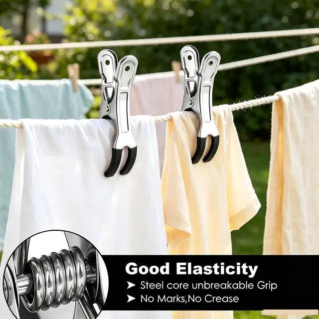 Alt view image 4 of 6 - Heavy Duty Metal Beach Towel Clips, 4.33 Inch, 10 Pack Outdoor Clothes Clothespins