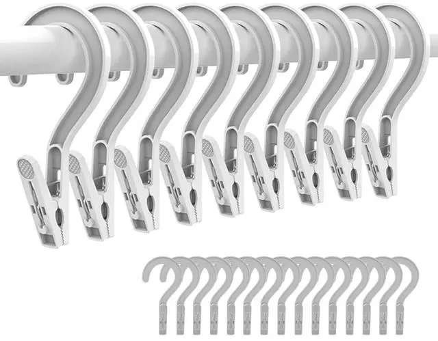 Main image of 24pcs Laundry Hooks Clip Plastic Clothes Hangers Pins Super Strong Hanger Clips for Bathroom Travel Portable,White