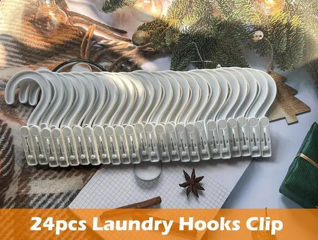 Alt view image 7 of 7 - 24pcs Laundry Hooks Clip Plastic Clothes Hangers Pins Super Strong Hanger Clips for Bathroom Travel Portable,White