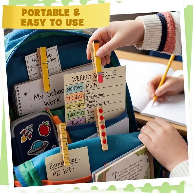 Alt view image 4 of 6 - 60 Pcs Back to School Clothespins for Teacher Gift Classroom Teacher Appreciation Gifts 2.8 Inch 4 Styles Wooden Clips Apple Ruler Pencil Notebook Back to School Must Haves Photo Hanging