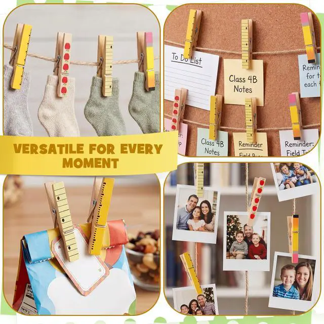 Alt view image 5 of 6 - 60 Pcs Back to School Clothespins for Teacher Gift Classroom Teacher Appreciation Gifts 2.8 Inch 4 Styles Wooden Clips Apple Ruler Pencil Notebook Back to School Must Haves Photo Hanging