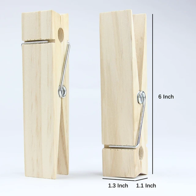 Alt view image 2 of 6 - 6 Inches Natural Wooden Clothespins, Pack of 12