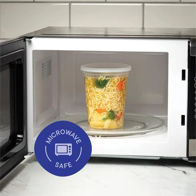 Alt view image 4 of 5 - 32 oz Deli Containers with Lids (48 Sets) Quart Clear Plastic Food Storage Containers, Airtight Leak-Resistant Seal, BPA-Free, Microwave & Freezer Safe, Meal Prep Soup Takeout to-Go