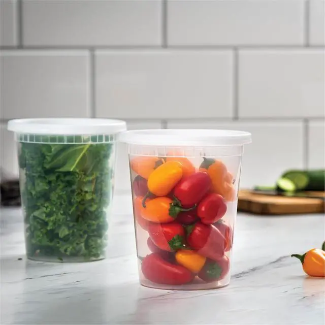 Alt view image 3 of 5 - 32 oz Deli Containers with Lids (48 Sets) Quart Clear Plastic Food Storage Containers, Airtight Leak-Resistant Seal, BPA-Free, Microwave & Freezer Safe, Meal Prep Soup Takeout to-Go