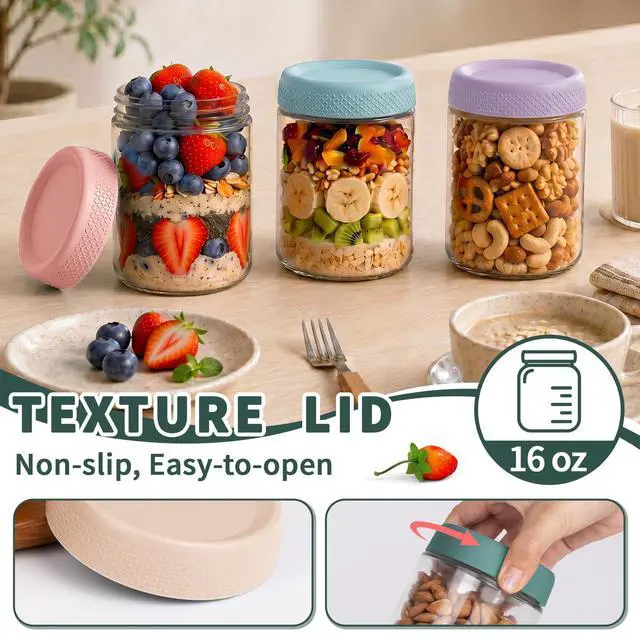 Alt view image 2 of 7 - Mason Jars, 16 oz Overnight Oats Containers with Lids, Glass Jar with Lid