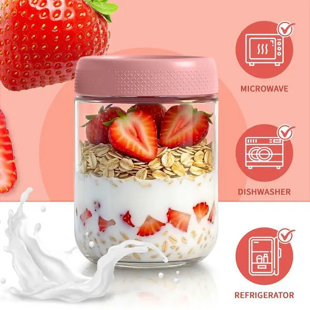 Alt view image 4 of 7 - Mason Jars, 16 oz Overnight Oats Containers with Lids, Glass Jar with Lid