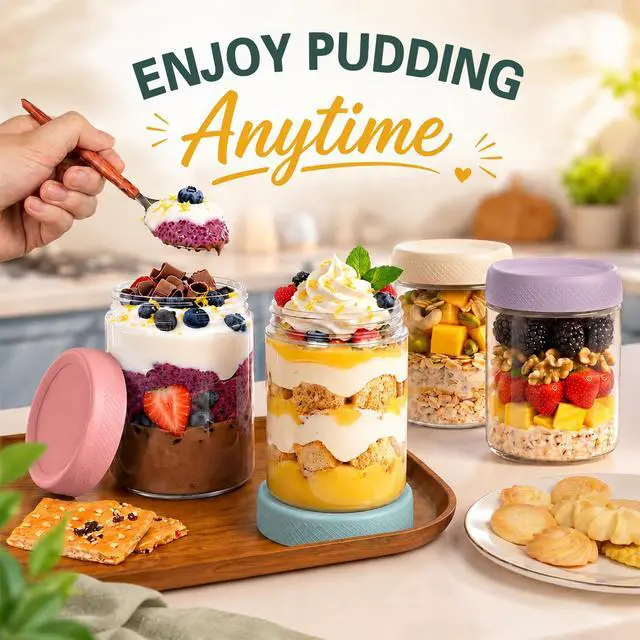 Alt view image 7 of 7 - Mason Jars, 16 oz Overnight Oats Containers with Lids, Glass Jar with Lid