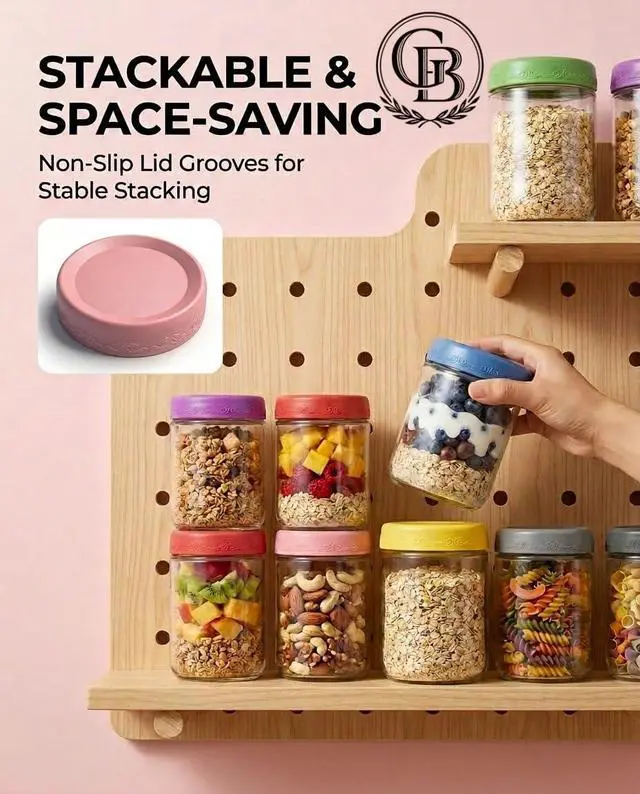 Alt view image 4 of 6 - 16 oz 4-Pack Overnight Oats Containers with Lids