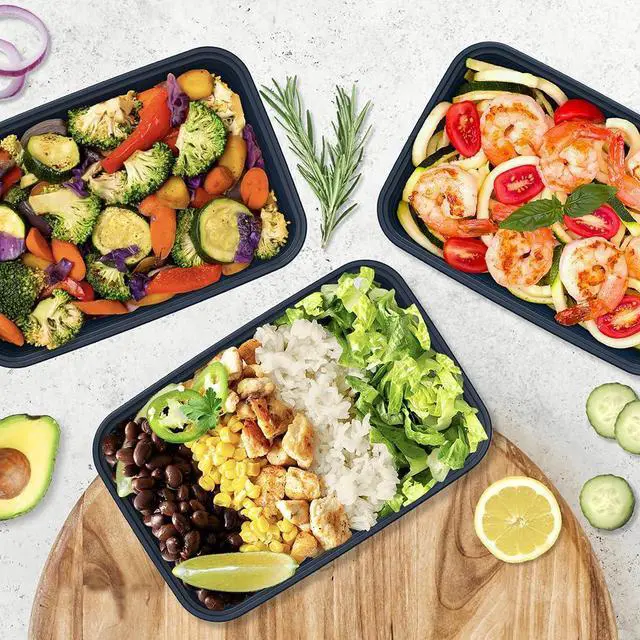 Alt view image 2 of 7 - Prep - 20-Piece 1-Compartment Reusable Meal Prep Containers with Lids, PFAS & BPA Free Materials, Durable, Microwave, Freezer, & Dishwasher Safe To Go Food Storage (Navy Blue)