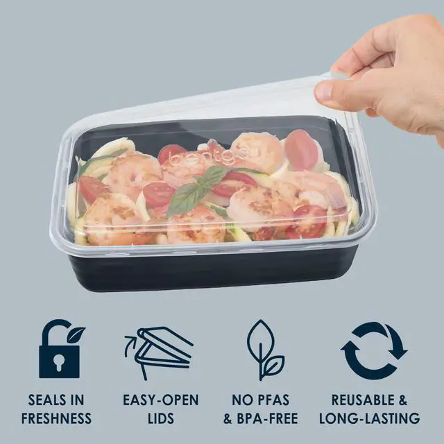 Alt view image 5 of 7 - Prep - 20-Piece 1-Compartment Reusable Meal Prep Containers with Lids, PFAS & BPA Free Materials, Durable, Microwave, Freezer, & Dishwasher Safe To Go Food Storage (Navy Blue)