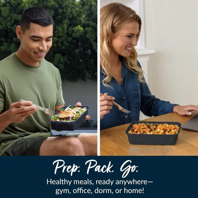 Alt view image 4 of 7 - Prep - 20-Piece 1-Compartment Reusable Meal Prep Containers with Lids, PFAS & BPA Free Materials, Durable, Microwave, Freezer, & Dishwasher Safe To Go Food Storage (Navy Blue)