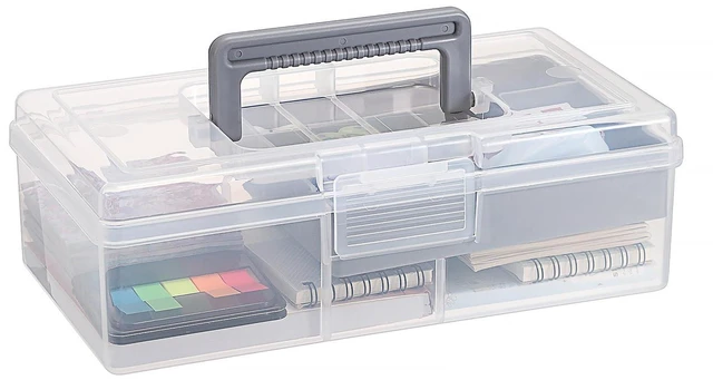 Main image of Clear Art Craft Supply Storage Bin Sewing Box With Handle Lid