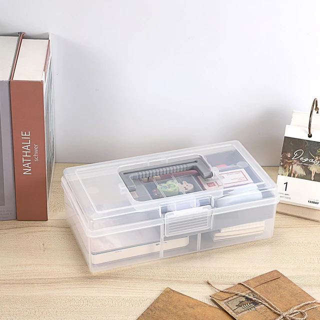 Alt view image 5 of 7 - Clear Art Craft Supply Storage Bin Sewing Box With Handle Lid
