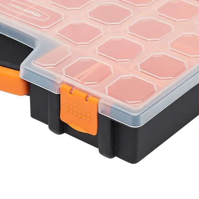 Alt view image 4 of 6 - 19-Removable Compartment Small Parts Organizer, Portable Hardware Storage Box with Customizable Compartments, Black, Orange, 16.5 x 13.2 x 2.4 inches