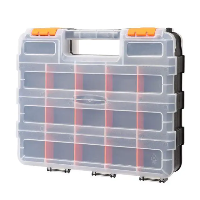 Alt view image 2 of 7 - Double Side Tools Organizer, Customizable Removable Plastic Dividers, Hardware Box Storage, Excellent for Screws,Nuts,Small Parts, 34-Compartment, Black/Orange,12.6"L x 10.6"W x 3.2"H