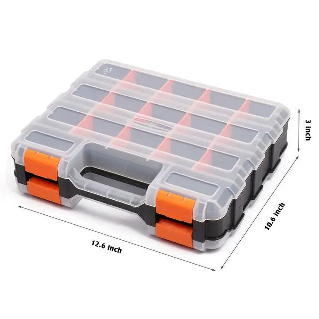Alt view image 3 of 7 - Double Side Tools Organizer, Customizable Removable Plastic Dividers, Hardware Box Storage, Excellent for Screws,Nuts,Small Parts, 34-Compartment, Black/Orange,12.6"L x 10.6"W x 3.2"H