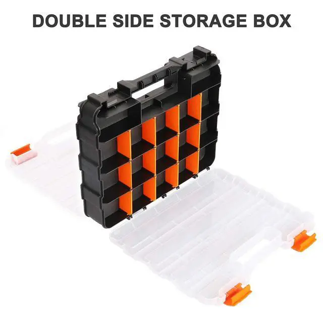 Alt view image 5 of 7 - Double Side Tools Organizer, Customizable Removable Plastic Dividers, Hardware Box Storage, Excellent for Screws,Nuts,Small Parts, 34-Compartment, Black/Orange,12.6"L x 10.6"W x 3.2"H