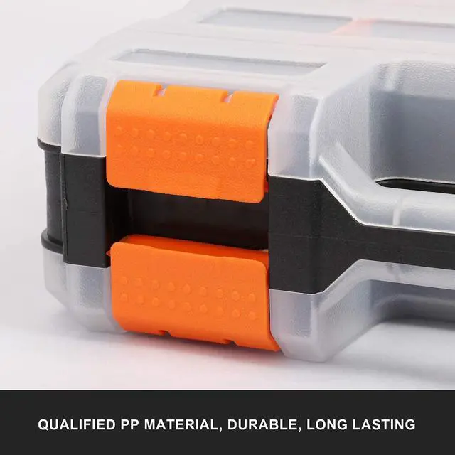 Alt view image 7 of 7 - Double Side Tools Organizer, Customizable Removable Plastic Dividers, Hardware Box Storage, Excellent for Screws,Nuts,Small Parts, 34-Compartment, Black/Orange,12.6"L x 10.6"W x 3.2"H