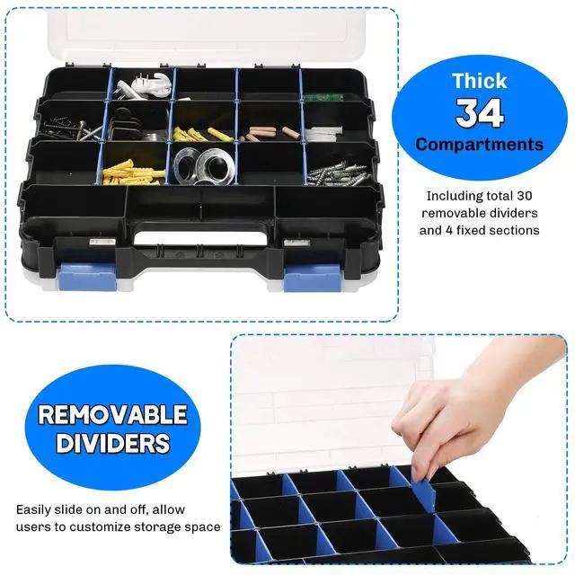 Alt view image 4 of 6 - Small Parts Organizer Storage Case Tools Box 34-Compartments