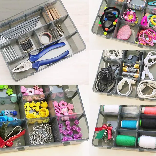 Alt view image 4 of 7 - 12 Girds Large Plastic Craft Storage Containers, Compartment Storage Container, Parts Storage Box with Adjustable Dividers for Sewing Arts, Washi Tape Batteries Electronics Parts and more