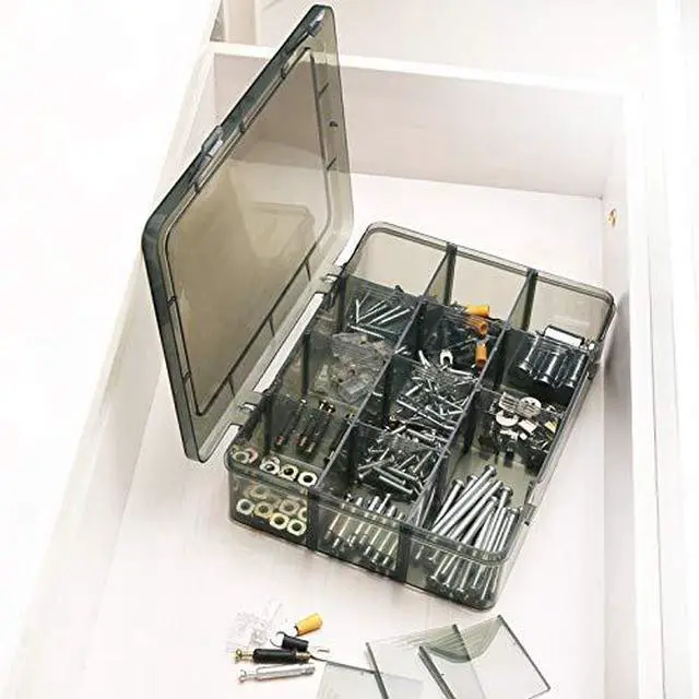 Alt view image 7 of 7 - 12 Girds Large Plastic Craft Storage Containers, Compartment Storage Container, Parts Storage Box with Adjustable Dividers for Sewing Arts, Washi Tape Batteries Electronics Parts and more