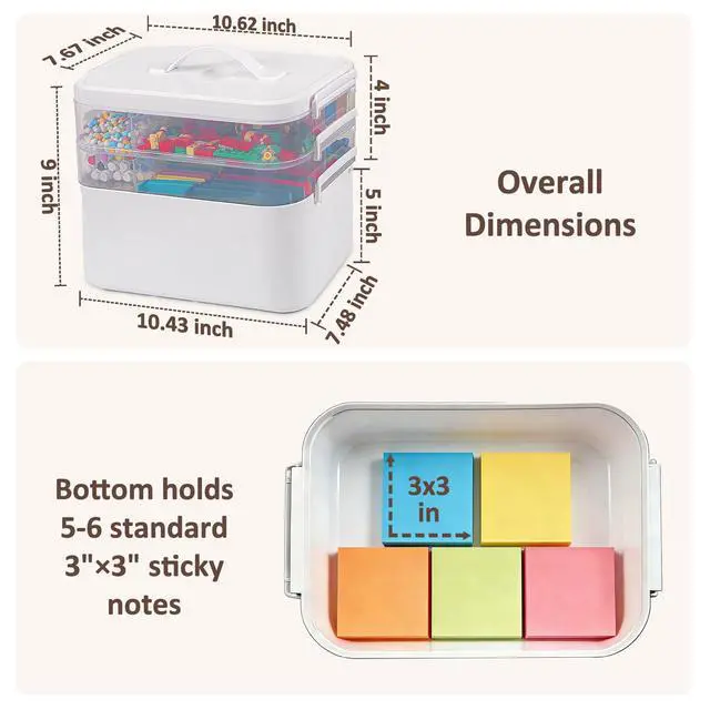 Alt view image 2 of 7 - 3-Layer Plastic Craft Organizers and Storage Box with Removable Trays, Storage Containers with lids and Handle, Art Supply Storage Organizer for Bead, Ornament, Nail Polish, Tape10.62"x9"x7.67"