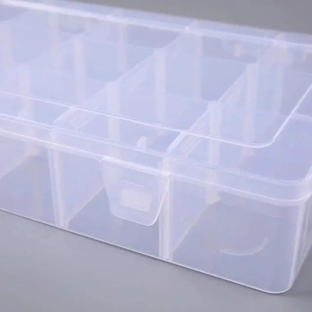 Alt view image 4 of 5 - 2 Pack Plastic Organizer Box with 14 Removable Dividers,15-Compartment Clear Storage Box for Crafts, Beads, Jewelry & Small Parts (10.5x6.5x2.2 Inches)