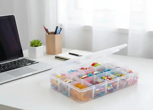 Alt view image 5 of 5 - 2 Pack Plastic Organizer Box with 14 Removable Dividers,15-Compartment Clear Storage Box for Crafts, Beads, Jewelry & Small Parts (10.5x6.5x2.2 Inches)