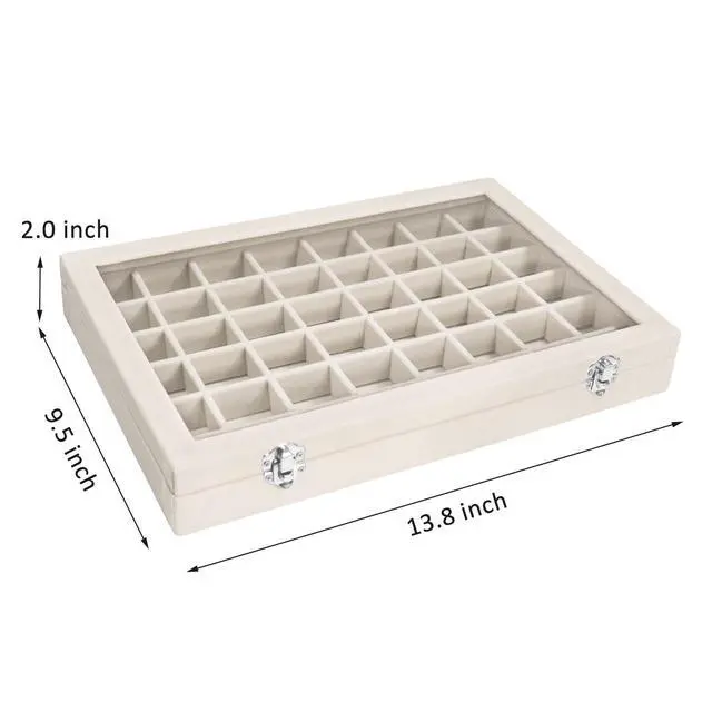 Alt view image 2 of 6 - Velvet Jewelry Tray 48 Compartments Jewelry Display Organizer with Transparent Cover Rings, Earrings, Necklaces, Pendants Storage Box for Girls, Wives, Mothers, Women