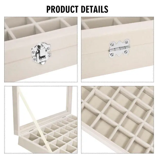 Alt view image 4 of 6 - Velvet Jewelry Tray 48 Compartments Jewelry Display Organizer with Transparent Cover Rings, Earrings, Necklaces, Pendants Storage Box for Girls, Wives, Mothers, Women