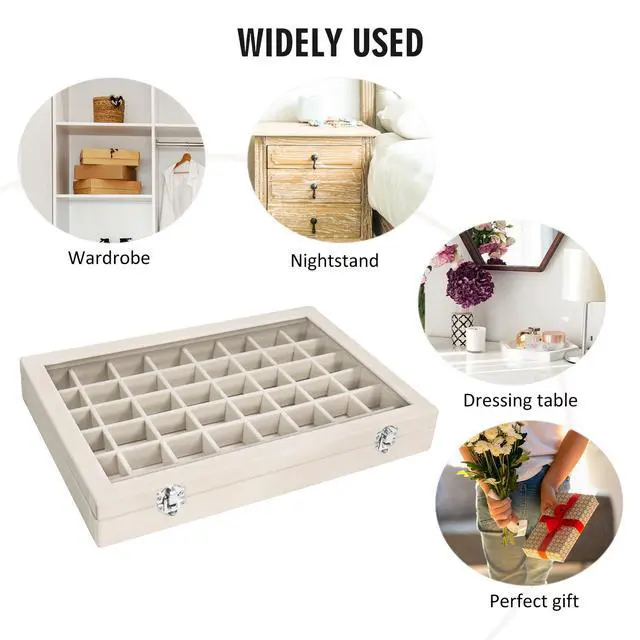 Alt view image 6 of 6 - Velvet Jewelry Tray 48 Compartments Jewelry Display Organizer with Transparent Cover Rings, Earrings, Necklaces, Pendants Storage Box for Girls, Wives, Mothers, Women