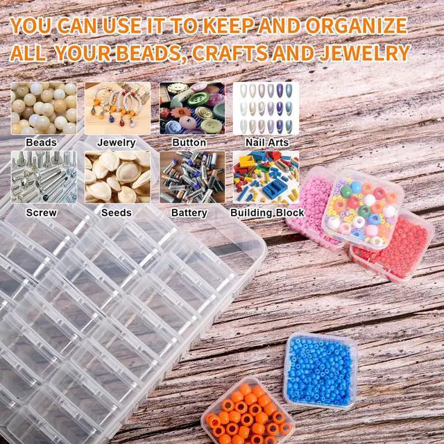 Alt view image 5 of 7 - Bead Organizer Box, 30pcs Small Clear Plastic Storage Containers, Craft Storage Box Features Hinged Lid and Labels, Mini Boxes for Bracelets, Jewelry, Diamonds, Clay Beads, Screws, Seeds, Small Parts