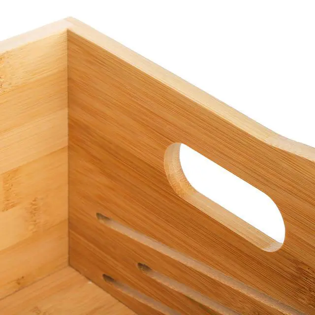 Alt view image 4 of 7 - 2 Tier Bamboo Stackable Storage Bins, 4 Compartment Potato and Onion Storage Baskets, Pantry Organizer Holder with Handle, Open Front Kitchen Fruit Containers for Fruit Bread Vegetable Garlic