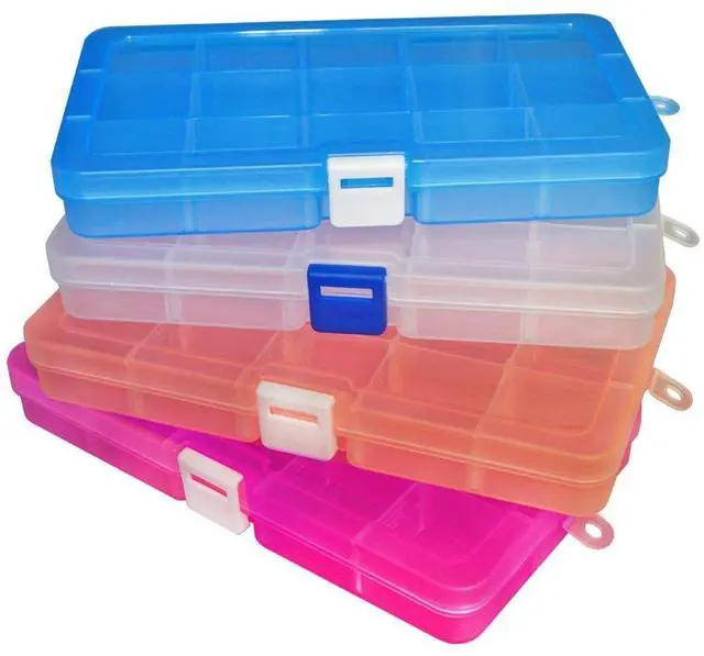 Main image of 15 Girds Bead Organizer with Adjustable Dividers(4 Pack)Tackle Box Organizer and Small Plastic Organizer Box for Jewelry, Beads, Earrings, Crafts, Screws and Fishing Tackles Small Items