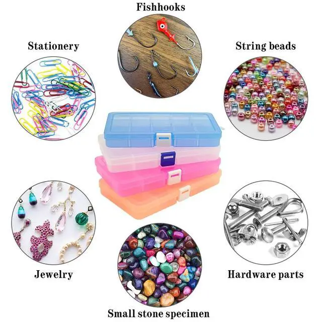 Alt view image 5 of 7 - 15 Girds Bead Organizer with Adjustable Dividers(4 Pack)Tackle Box Organizer and Small Plastic Organizer Box for Jewelry, Beads, Earrings, Crafts, Screws and Fishing Tackles Small Items