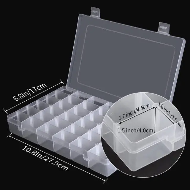 Alt view image 2 of 7 - 2 Pack 36 Grids Plastic Storage Box Clear Organizing Containers Craft Organizers and Storage with Adjustable Dividers for Washi Tapes Thread Craft Jewelry Fishing Tackles, Size 10.8×6.8×1.7in