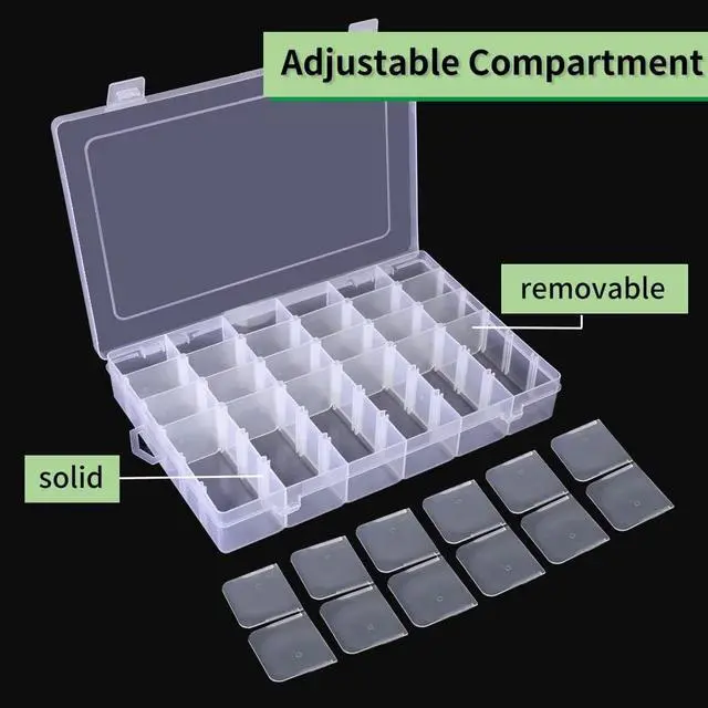 Alt view image 3 of 7 - 2 Pack 36 Grids Plastic Storage Box Clear Organizing Containers Craft Organizers and Storage with Adjustable Dividers for Washi Tapes Thread Craft Jewelry Fishing Tackles, Size 10.8×6.8×1.7in