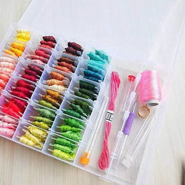 Alt view image 6 of 7 - 2 Pack 36 Grids Plastic Storage Box Clear Organizing Containers Craft Organizers and Storage with Adjustable Dividers for Washi Tapes Thread Craft Jewelry Fishing Tackles, Size 10.8×6.8×1.7in