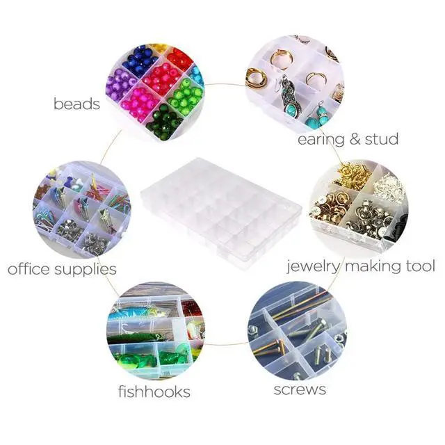 Alt view image 5 of 7 - 2 Pack 36 Grids Plastic Storage Box Clear Organizing Containers Craft Organizers and Storage with Adjustable Dividers for Washi Tapes Thread Craft Jewelry Fishing Tackles, Size 10.8×6.8×1.7in