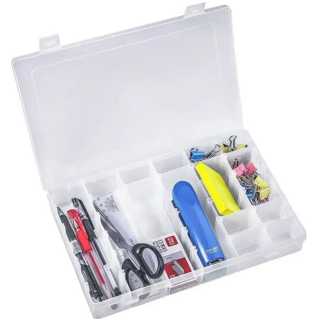 Alt view image 7 of 7 - 2 Pack 36 Grids Plastic Storage Box Clear Organizing Containers Craft Organizers and Storage with Adjustable Dividers for Washi Tapes Thread Craft Jewelry Fishing Tackles, Size 10.8×6.8×1.7in