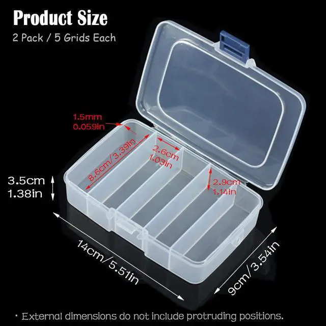 Alt view image 2 of 7 - 2 Pack Transparent Plastic Bead Organizers (5 Grids),Craft Organizers and Storage Beads Organizer, Art DIY, Crafts Jewelry Storage, Fishing Tackles, Size 5.51 x 3.54 x 1.38 in