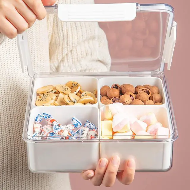 Main image of Divided Serving Tray with Lid for Veggie Charcuterie Container Portion Control Salad Keeper with 4 Removable Boxes Stackable Refrigerator Organizer Bins Food Storage Organizer Produce Saver
