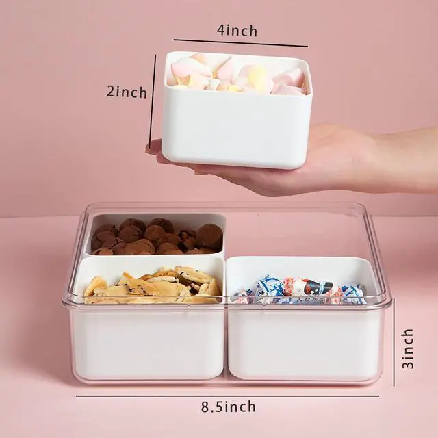 Alt view image 2 of 7 - Divided Serving Tray with Lid for Veggie Charcuterie Container Portion Control Salad Keeper with 4 Removable Boxes Stackable Refrigerator Organizer Bins Food Storage Organizer Produce Saver