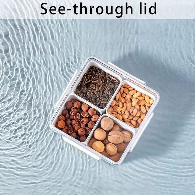 Alt view image 5 of 7 - Divided Serving Tray with Lid for Veggie Charcuterie Container Portion Control Salad Keeper with 4 Removable Boxes Stackable Refrigerator Organizer Bins Food Storage Organizer Produce Saver