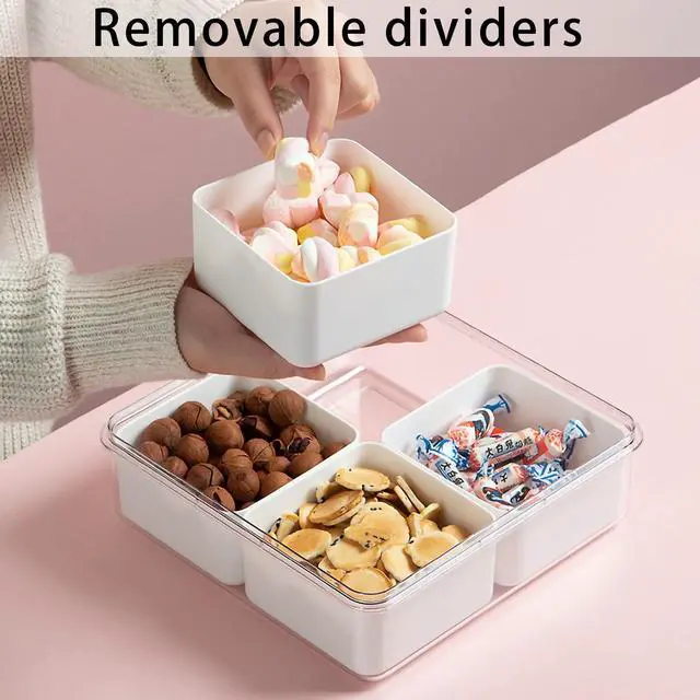 Alt view image 4 of 7 - Divided Serving Tray with Lid for Veggie Charcuterie Container Portion Control Salad Keeper with 4 Removable Boxes Stackable Refrigerator Organizer Bins Food Storage Organizer Produce Saver