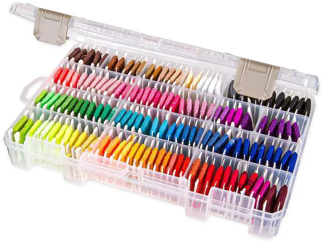 Main image of Floss Finder Box: Clear Sewing Organizer with 6 Compartments, 12 Dividers, Durable - Perfect for Embroidery Floss and Small Sewing Supplies Storage