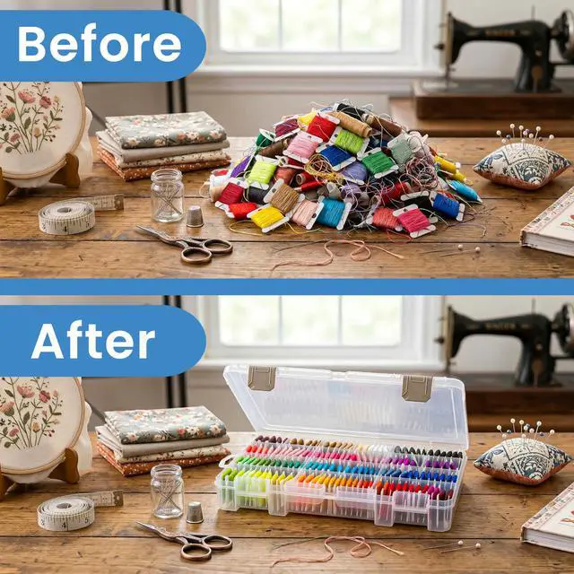Alt view image 5 of 7 - Floss Finder Box: Clear Sewing Organizer with 6 Compartments, 12 Dividers, Durable - Perfect for Embroidery Floss and Small Sewing Supplies Storage