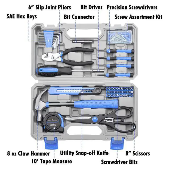 Alt view image 2 of 7 - Complete Household Tool Set, Blue Hand Kit With Storage Case