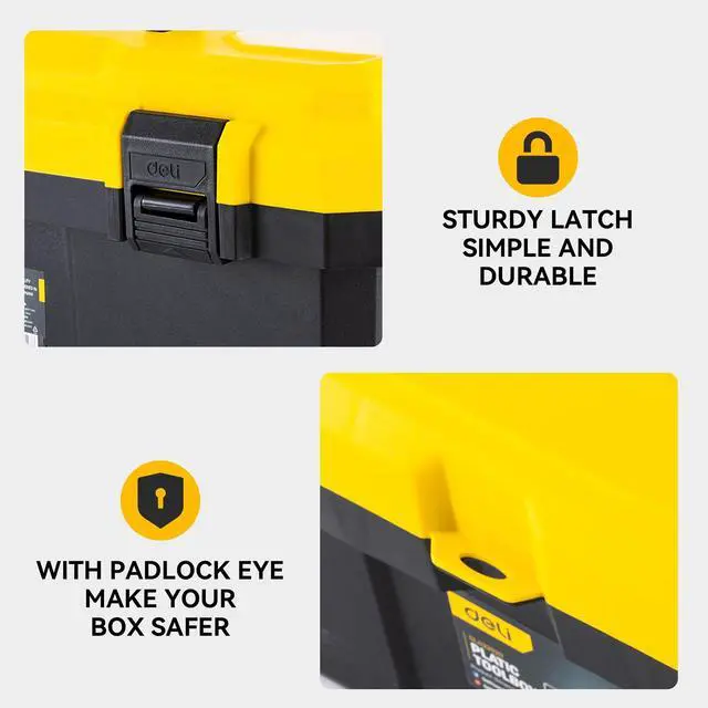 Alt view image 4 of 7 - 16 Inch Tool Box with Lock, 2-Layer Heavy-Duty Organizer with Removable Tray, Liftable Lid for Small Parts, 25lb Capacity & Carry Handle for Tools, Camping, Medical Supply Storage