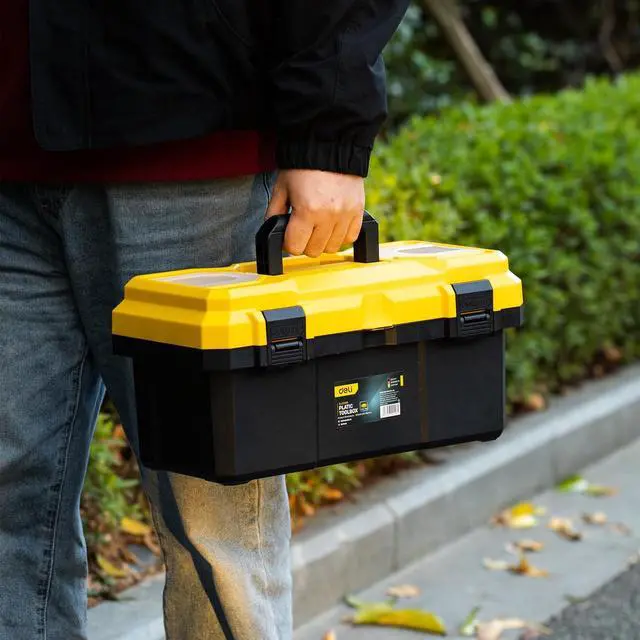 Alt view image 7 of 7 - 16 Inch Tool Box with Lock, 2-Layer Heavy-Duty Organizer with Removable Tray, Liftable Lid for Small Parts, 25lb Capacity & Carry Handle for Tools, Camping, Medical Supply Storage